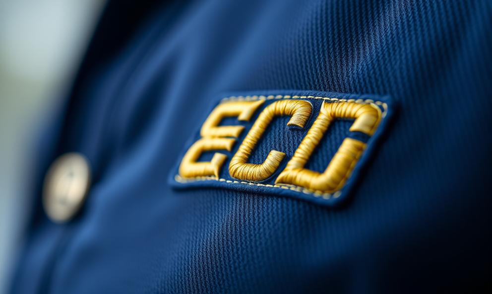 Logo embroidery on uniform fabric
