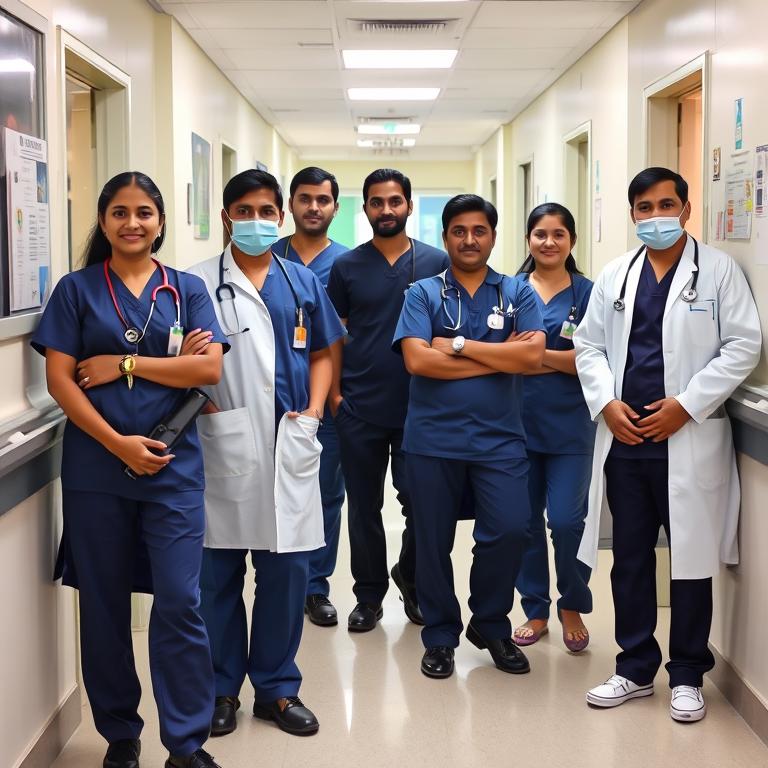 Clinic staff in antimicrobial medical uniforms