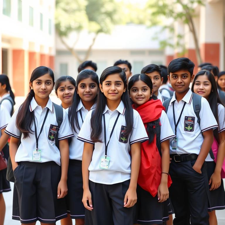 School administrative staff in institutional uniforms